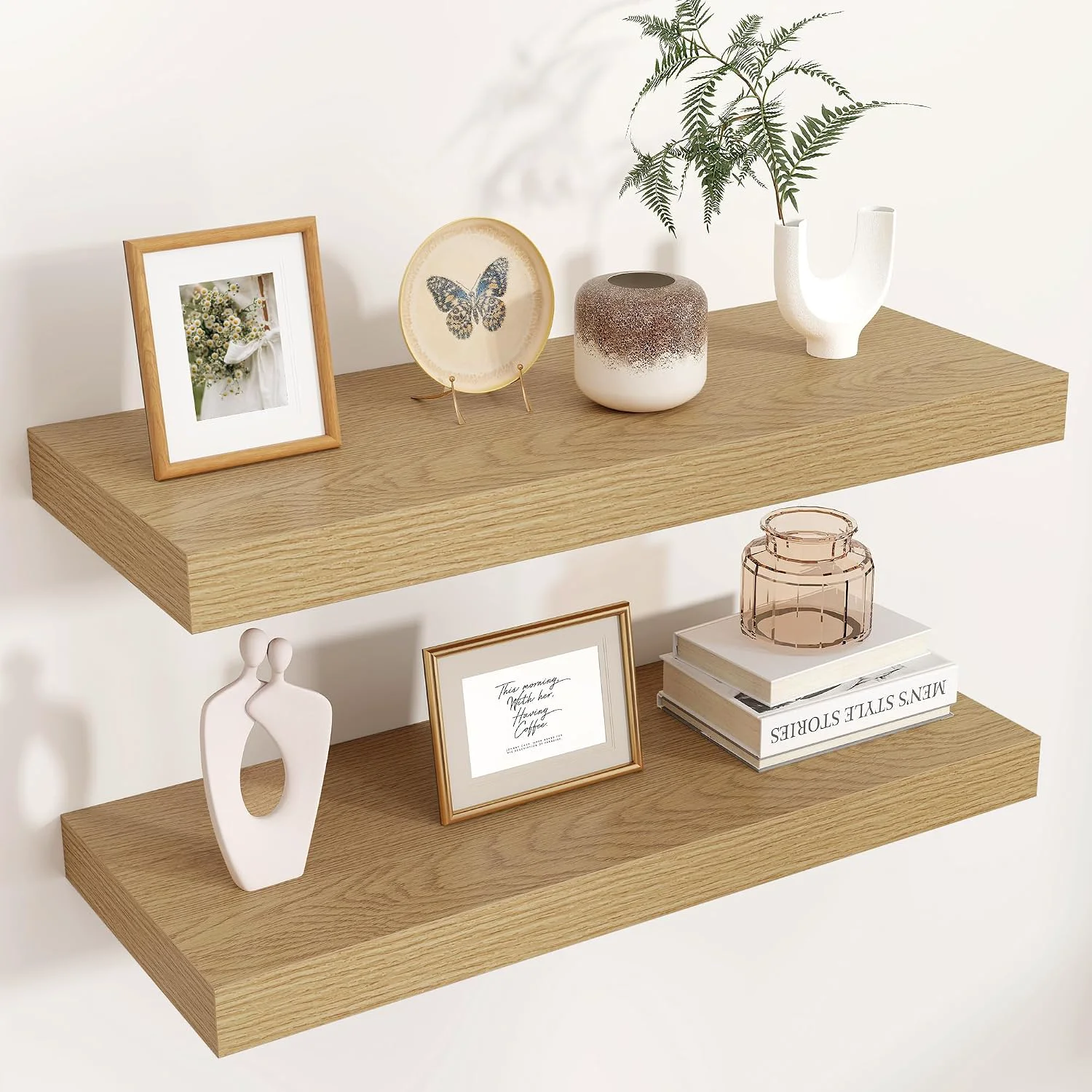Exceptional 24 Inch Floating Shelves for Wall 9 D Wood Storage Shelves Oak Finish Crafted