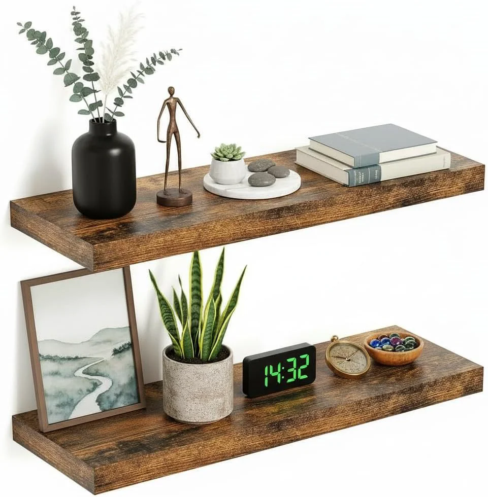 Expertly Made Vivelove Deep Floating Shelves for Wall 24 inches Set of 2 Rustic Brown Consistent
