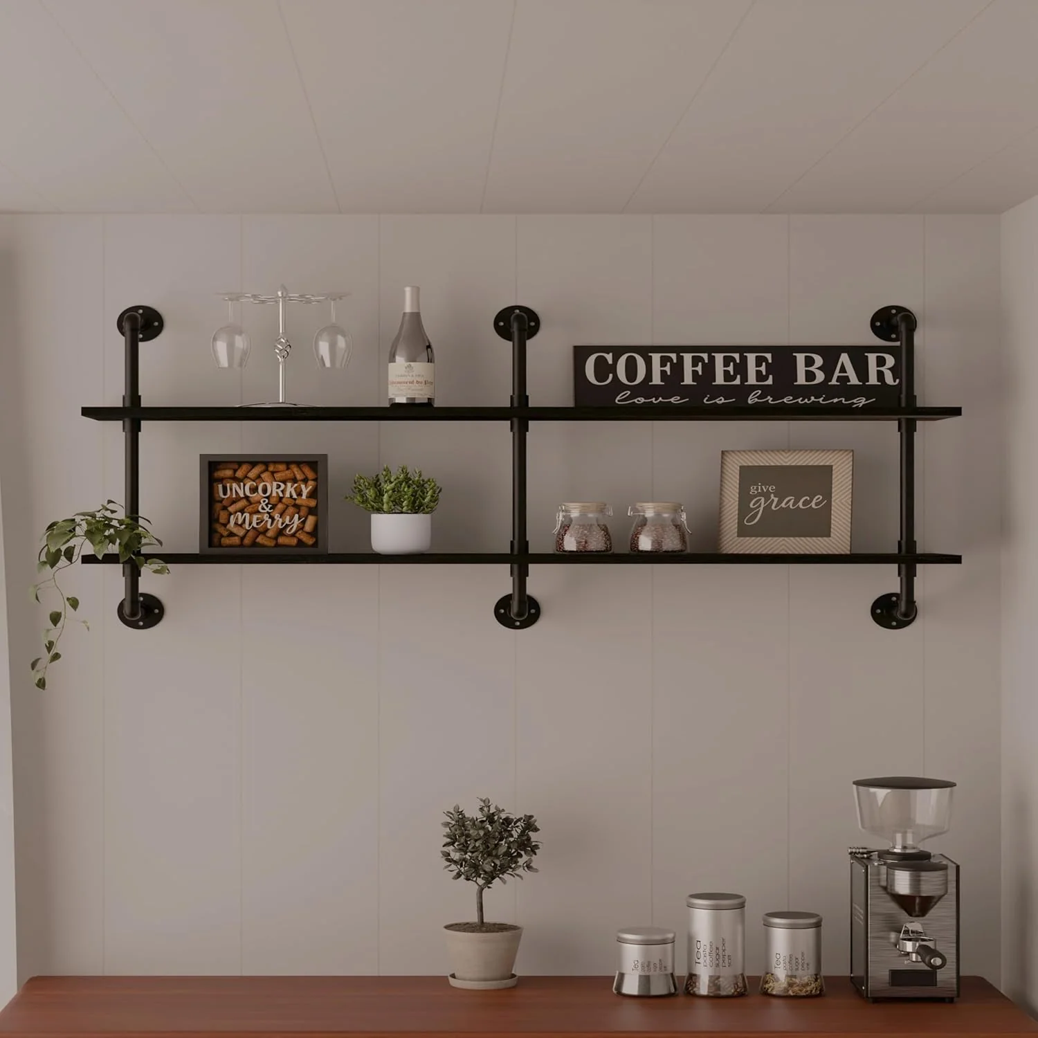 Clean Industrial Pipe Shelf Shelving Bookcase Wall Mounted Rustic Bookshelf Floating Bookshelves for Wall Reliable