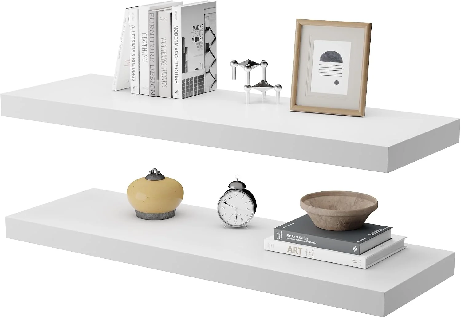 High-Performance Floating Shelf Set of 2 Wall Shelf 24 in W x 12.75 in D x 2 in H Wooden Floating Wall Shelf with Invisible Brackets for Living Room Bedroom Bathroom Kitchen Storage and Decor White Quality