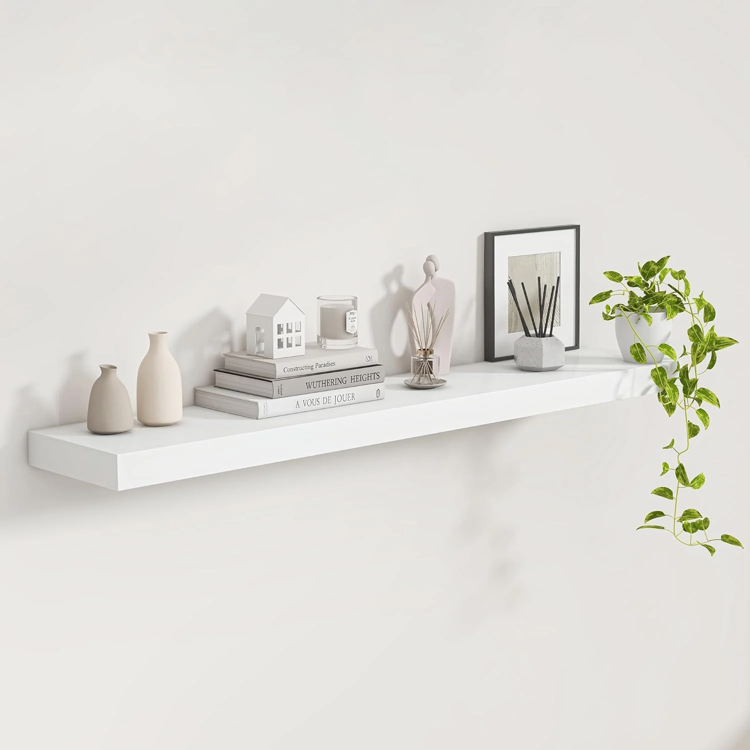 Prestigious Fun Memories White Floating Shelves 48 InchLong 9 Inch Deep Floating Shelves Solid Wood Shelves for Home Decor Modern