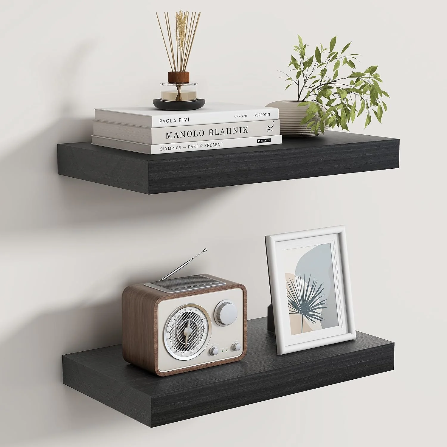 Casual Floating Shelves for Wall Wood Floating Shelf Set of 2 8 Inch Deep Floating Shelves Rustic Wood Wall Shelf for Home Decor Deep Storage Shelves for Bathroom Kitchen 16 W x 8 D Black Color Next-Generation