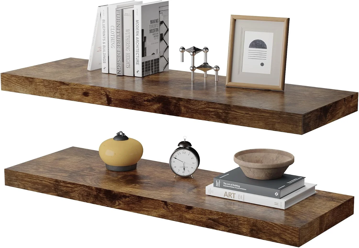Durable Floating Shelf Set of 2 Wall Shelf 30 in W x 12.75 in D x 2 in H Wooden Floating Wall Shelf with Invisible Brackets for Living Room Bedroom Bathroom Kitchen Storage and Decor Rustic Brown Next-Generation