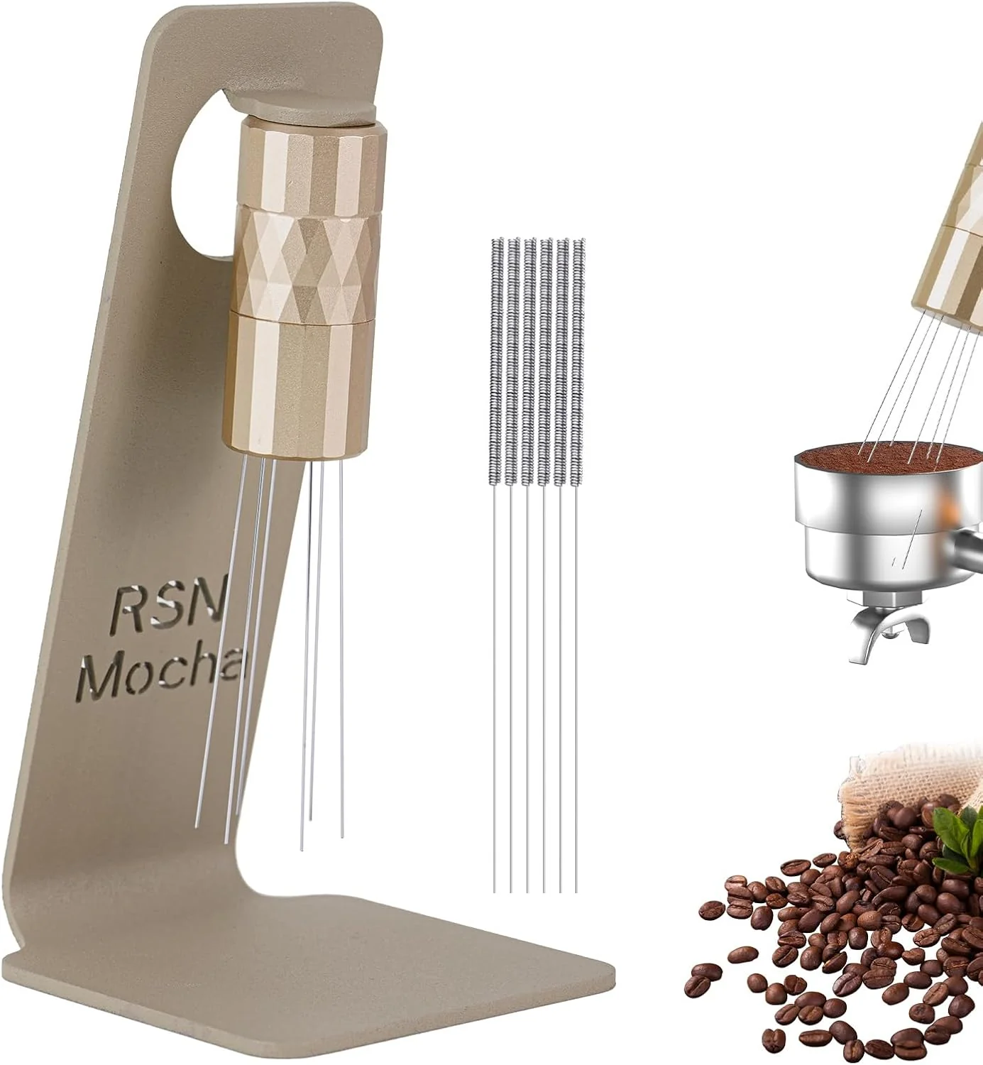 Proven WDT Tool Espresso Distribution Tool Coffee Distribution Tool with Magnetic Stand Espresso Accessories with 6 Extra Φ0.25mm Stainless Steel Needles for Barista Rich Gold Φ0.25mm Healthy