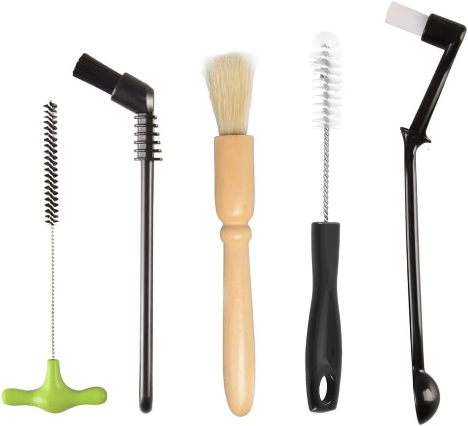 Organic Espresso Machine Cleaning Brush Set – Cafemasy 5 Pieces Coffee Cleaning Brush Natural Bristles Wooden Brush for Coffee Grinder and Nylon Brush for Outstanding