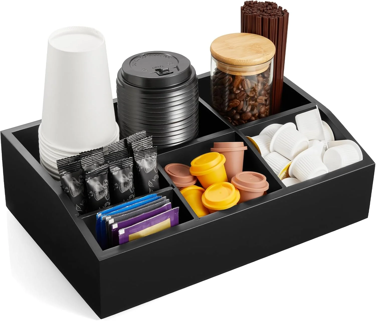 Consistent Black Coffee Station Organizer for Countertop Coffee Bar Accessories and Organizer Coffee Pod Holder Storage Basket for K Cup Sugar Tea High-Grade