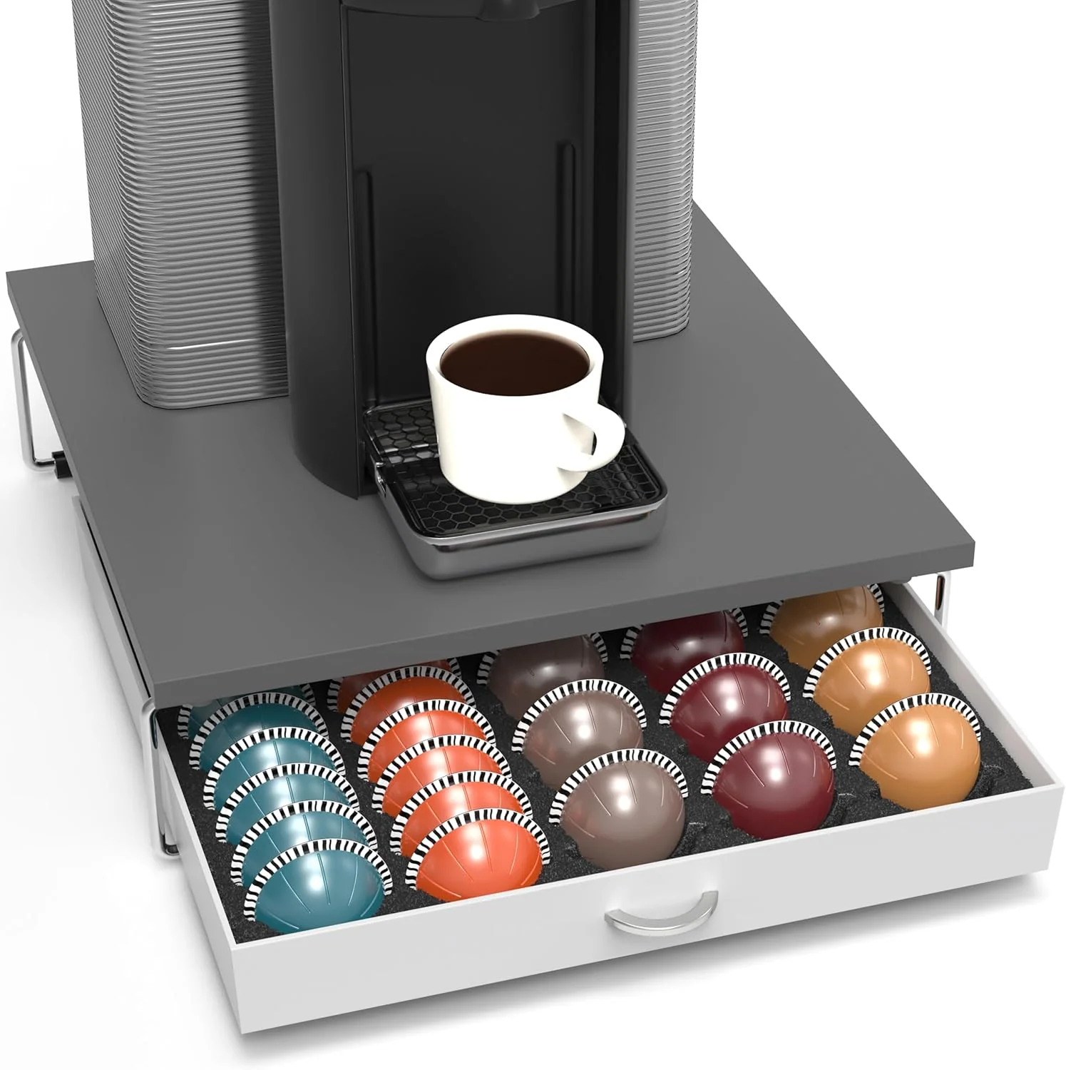 Next-Generation DecoBrothers Supreme Vertuoline Drawer Holds with 30 Big or 60 Small Vertuoline Pods Grey Safe