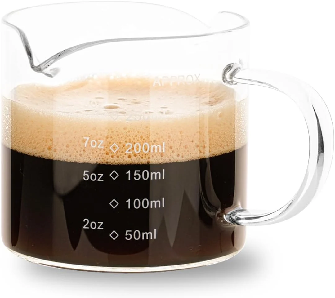Convenient 1 Pack 250ML 8.5OZ Measuring Cup Espresso Shot Glasses Double Spouts Large Coffee Cup with Handle Triple Pitcher Milk Cup Parts Clear Glass By Exclusive