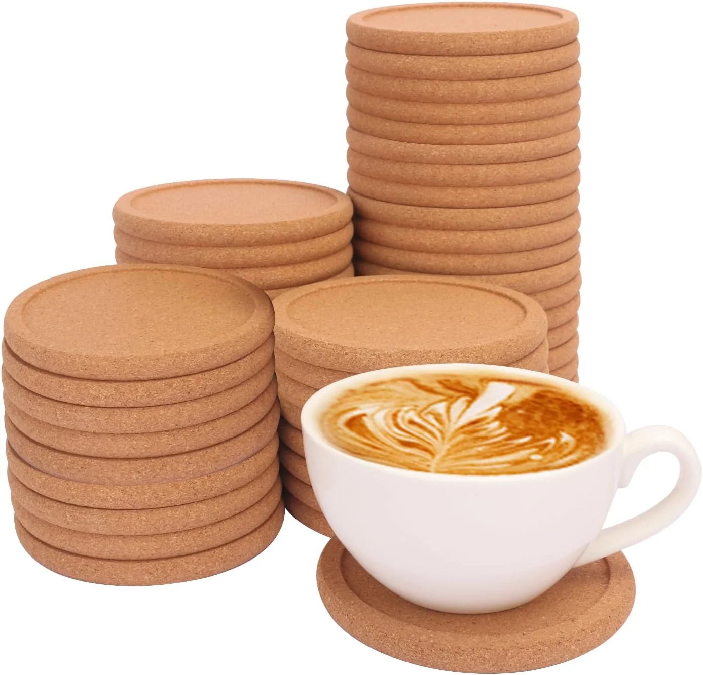 Crafted 60 Pack 4 Inch Round Cork Coasters with Lip Absorbent Cork Coasters for Drinks Crafts DIY Projects Wine Glass Mug Coffee Cup Superior