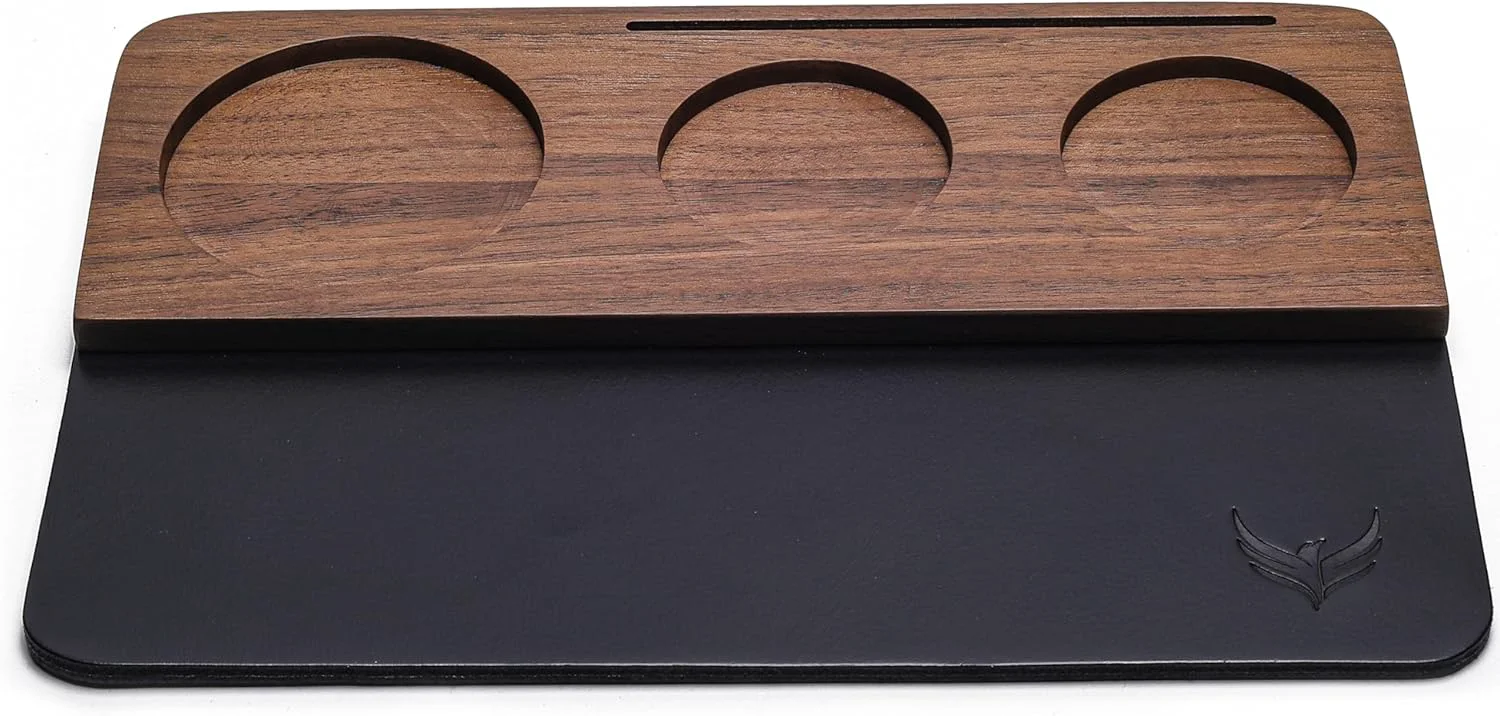 Lightweight 54mm Tamping Mat For Breville Espresso Machine Accessories Walnut Leather Tamp Station Organizer with Multi-Slot Design for Espresso Tools Tamper Original Design