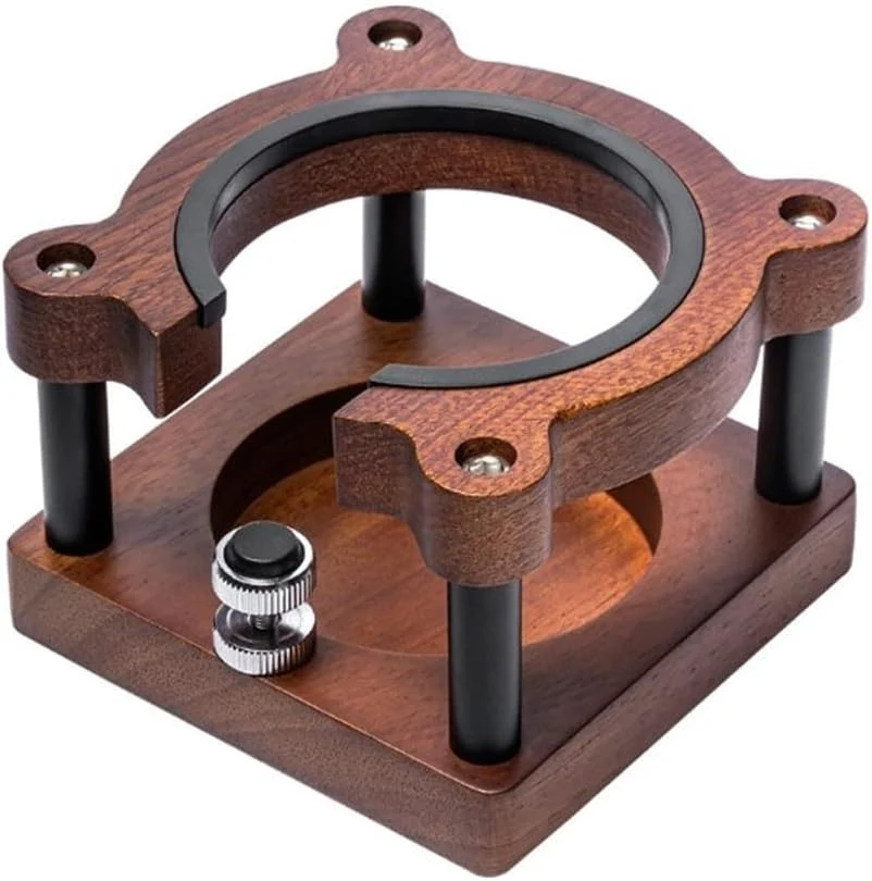 Sustainable Adjustable Wooden Espresso Tamping Station Coffee Tamper Base Portafilter Holder Compact Tamping Station Sapele Wood Coffee Portafilters Stand Base Practical