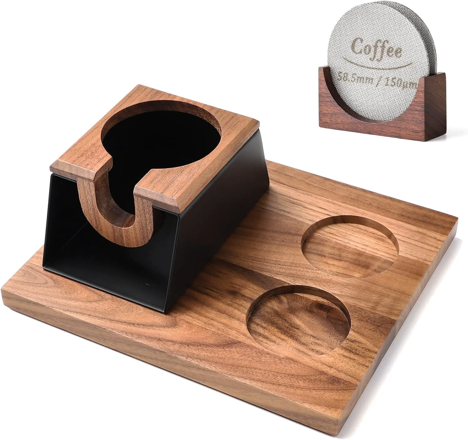 Crafted Espresso Tamper Station 58mm Wooden Espresso Tamper Holder Base Coffee Tamper Stand with 2 Coffee Puck Screen Accessories Organizer Box for 58mm Unique