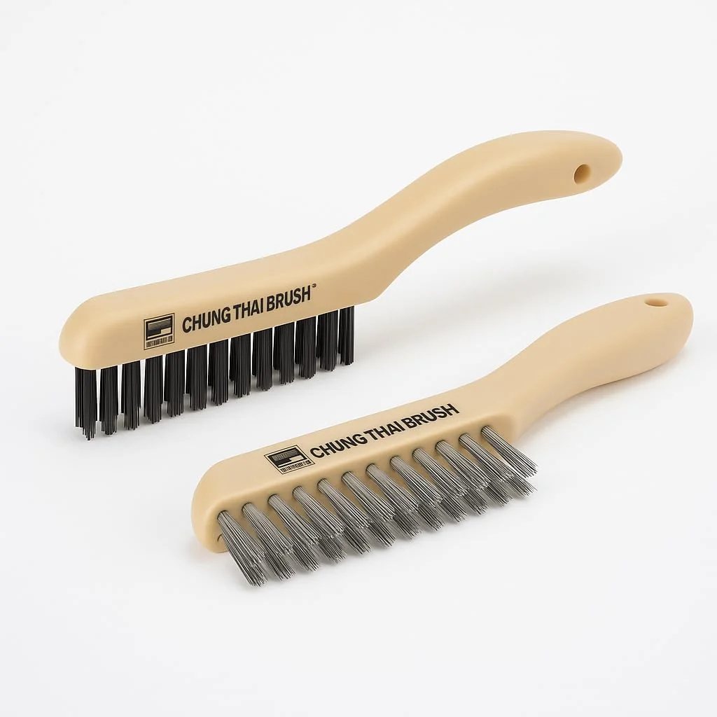 Consistent 10 Plastic Handle Wire Brush Set C80400 – 2 Pack 4 Row Scratch Brush Premium Carbon Steel Bristles and Stanless Steel Set Durable Paint Removal Secure