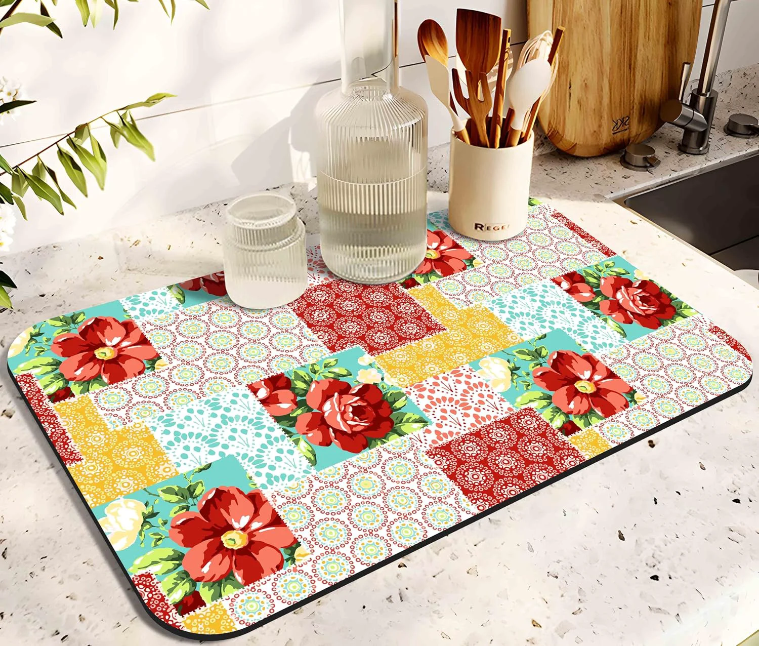 Innovative Dish Drying Mat for Kitchen Counter 20x12in Washable Quick Dish Drying Pad Rubber Backed Absorbent Draining Mat Fit Kitchen Counter Bar Under Sink Dishes Utensils Dish Rack Contemporary