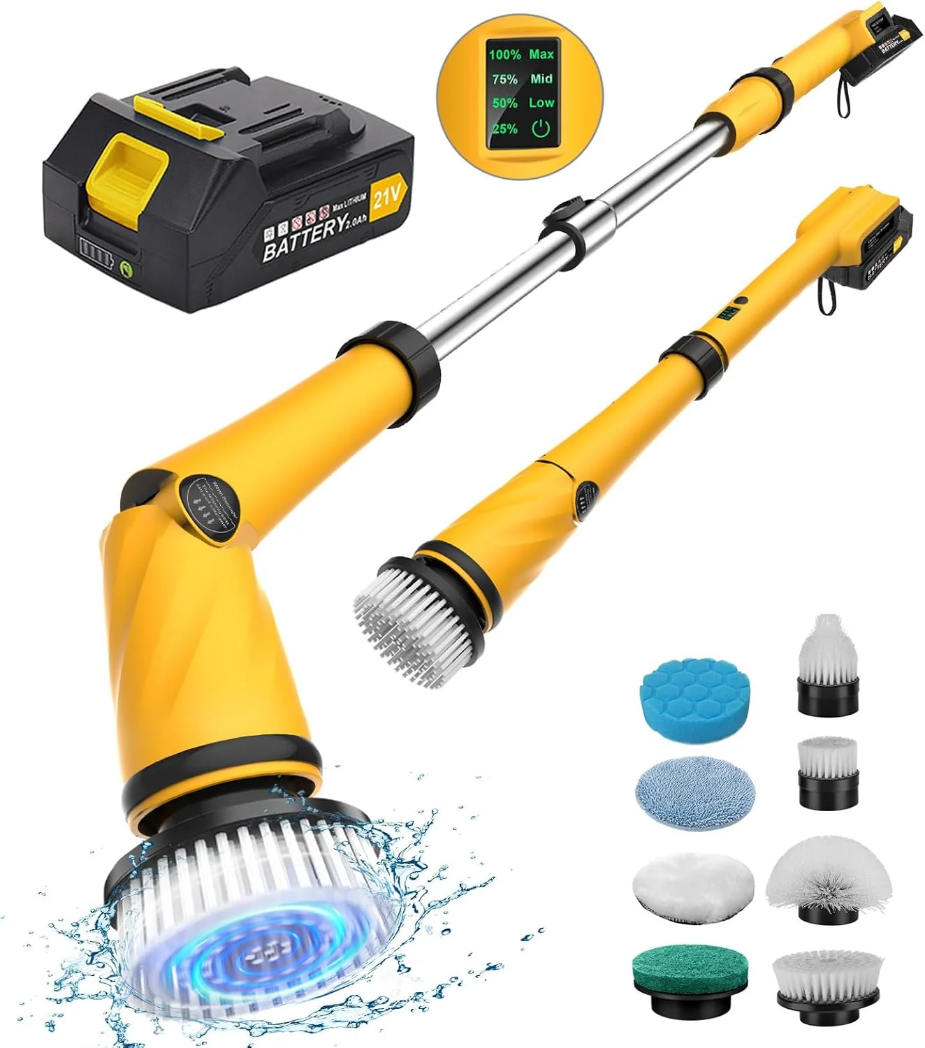 Functional Qimedo Upgrade 1200 RPM Battery Electric Spin Scrubber Highly Powerful Cordless Cleaning Brush with Smart Display Modern