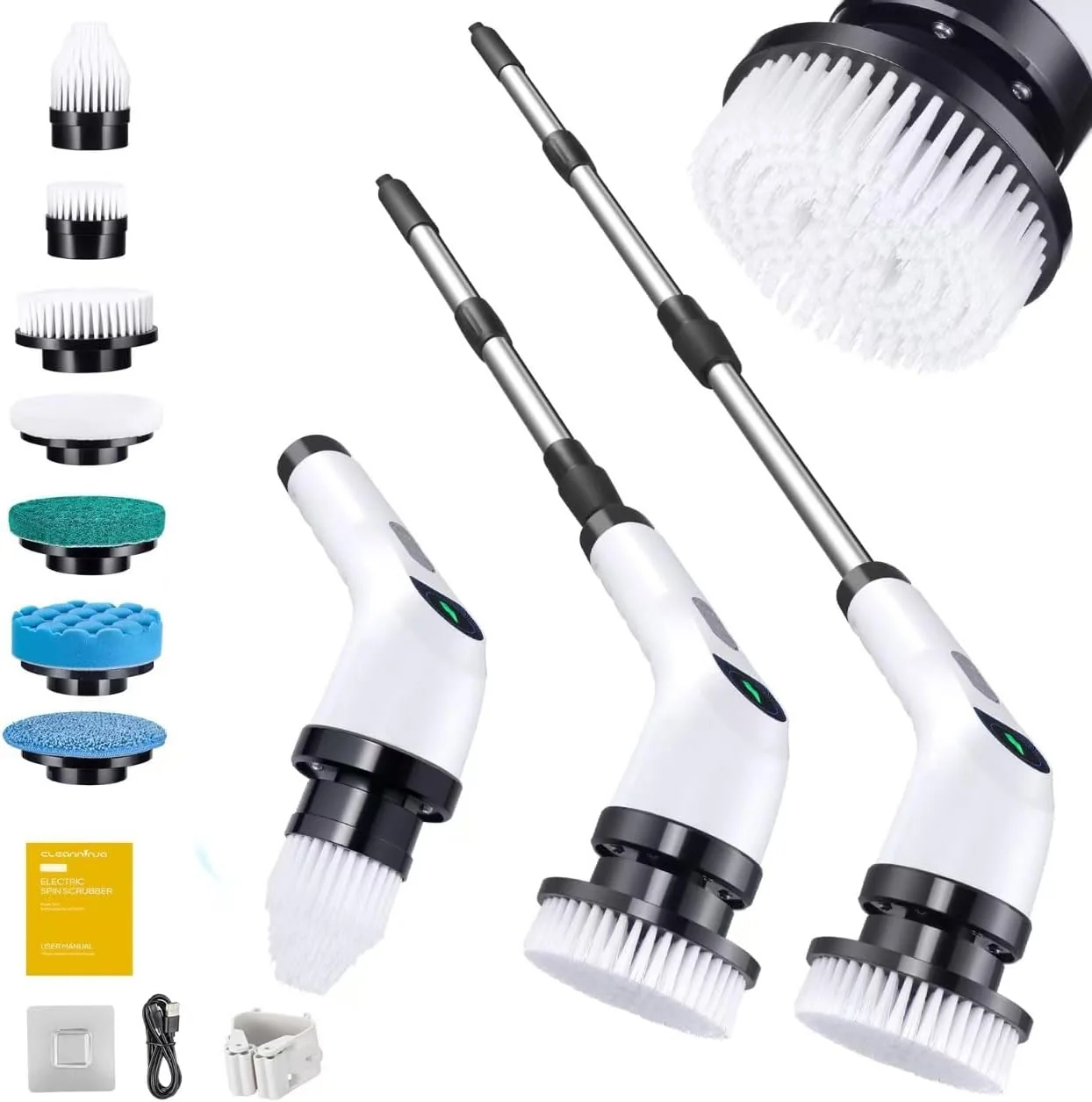 Contemporary Electric Spin Scrubber for Cleaning – Shower Scrubber with Long Handle and 7 Replaceable Heads Casual