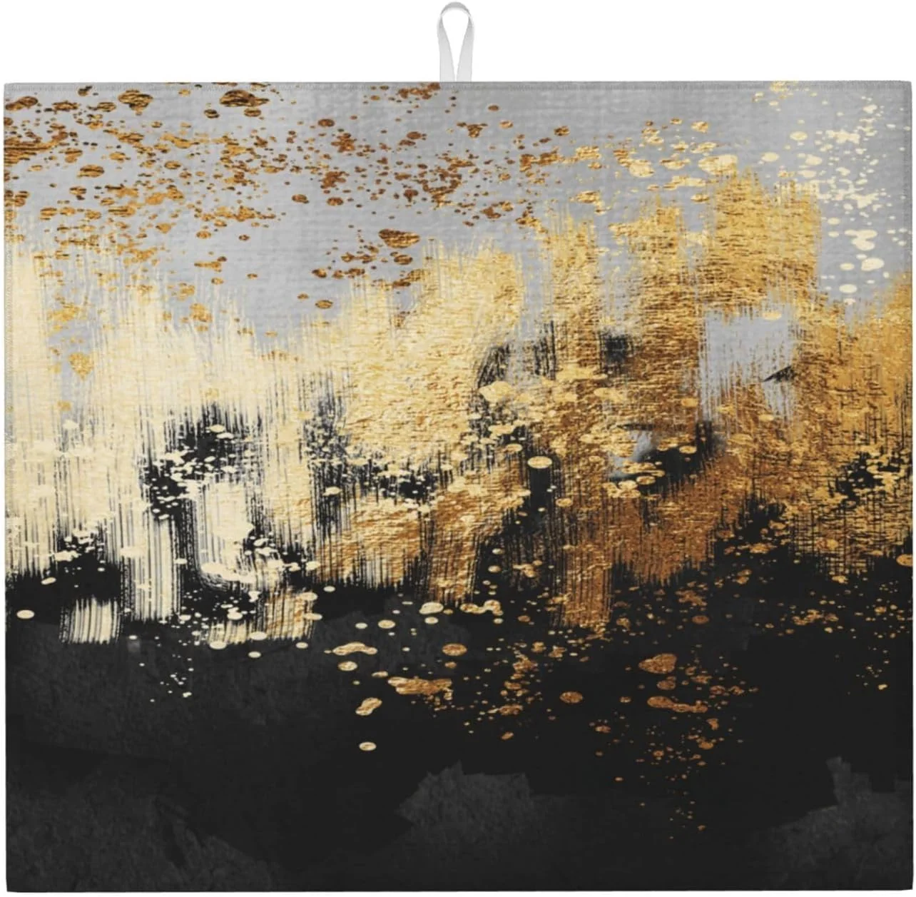 Verified Black Gold Art Splash Dish Drying Mat for Kitchen Counter Absorbent Microfiber Abstract Modern Drying Pad 16 x 18 inch Luxury Decorative Foldable Kitchen Mat for Sink amp Coffee Bar Black Home Decor Unique