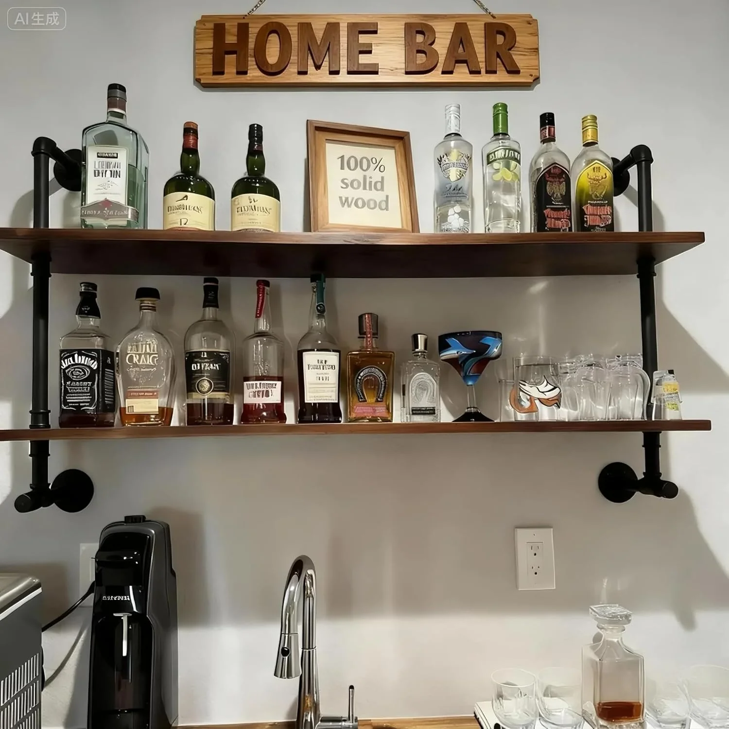 Stylish Rogmars Industrial Pipe Solid Wooden Floating Book Shelves for Living Room Wall Shelving Kitchen Wall Shelves Bar Shelving 48 inch Rustic Farmhouse Soft