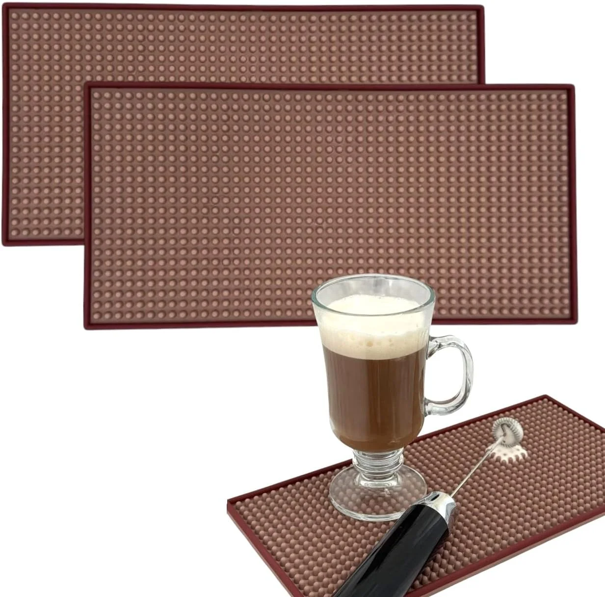 Original Design 2 Pack Rubber Bar Mat – Non-Slip Spill amp Drip Mat for Bartending Coffee Bar amp Kitchen Countertop Thick Durable Counter Protector amp Stylish Drying Mat Warm Taupe Border 12 x6 Easy-to-Use