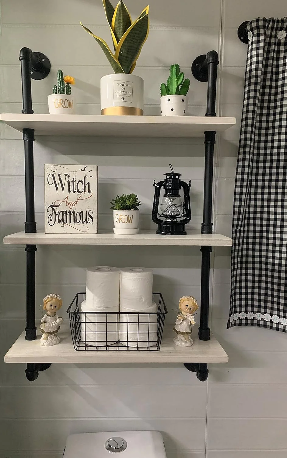 Genuine White Floating Shelves 24 inch Pipe Wall Shelves Bathroom Shelves Over Toilet with Wood Planks Industrial Pipe Floating Shelves Farmhouse Bathroom Healthy