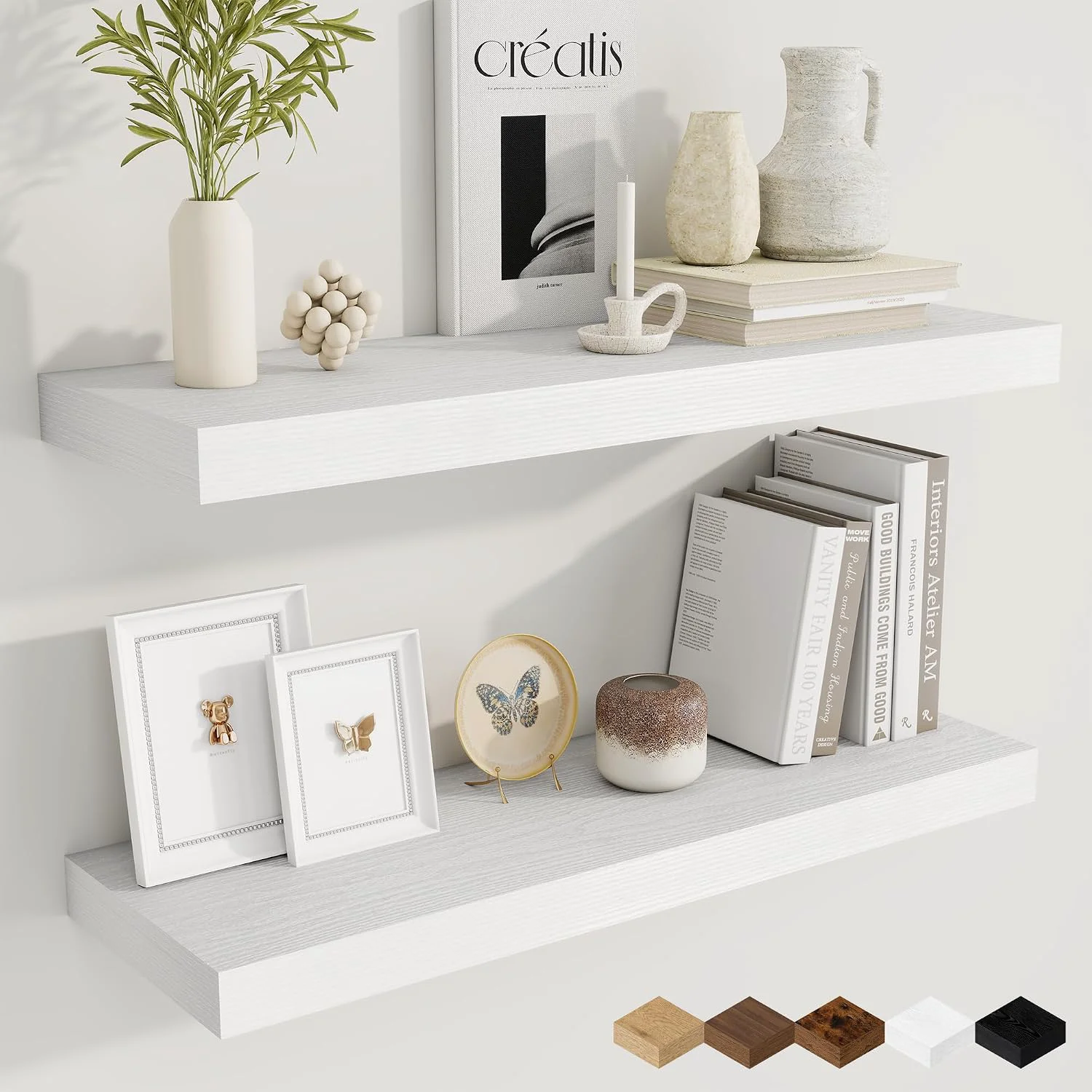 Effective Fun Memories 9.3Inch Deep Floating Shelves for Wall 30 Inch Rustic Wood Wall Mounted Shelves for Bathroom Bedroom Kitchen Deep Floating Shelf for Storage amp Home Decor White Set of 2 Efficient