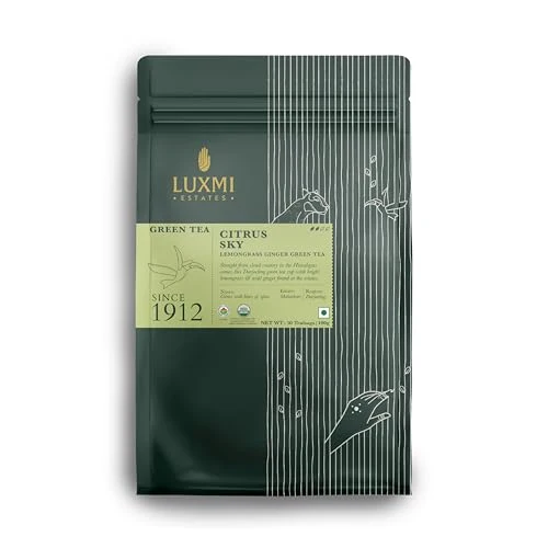 Top-Quality Estates Citrus Sky Lemongrass Ginger Green Tea 50 Tea Bags 50 Count Modern