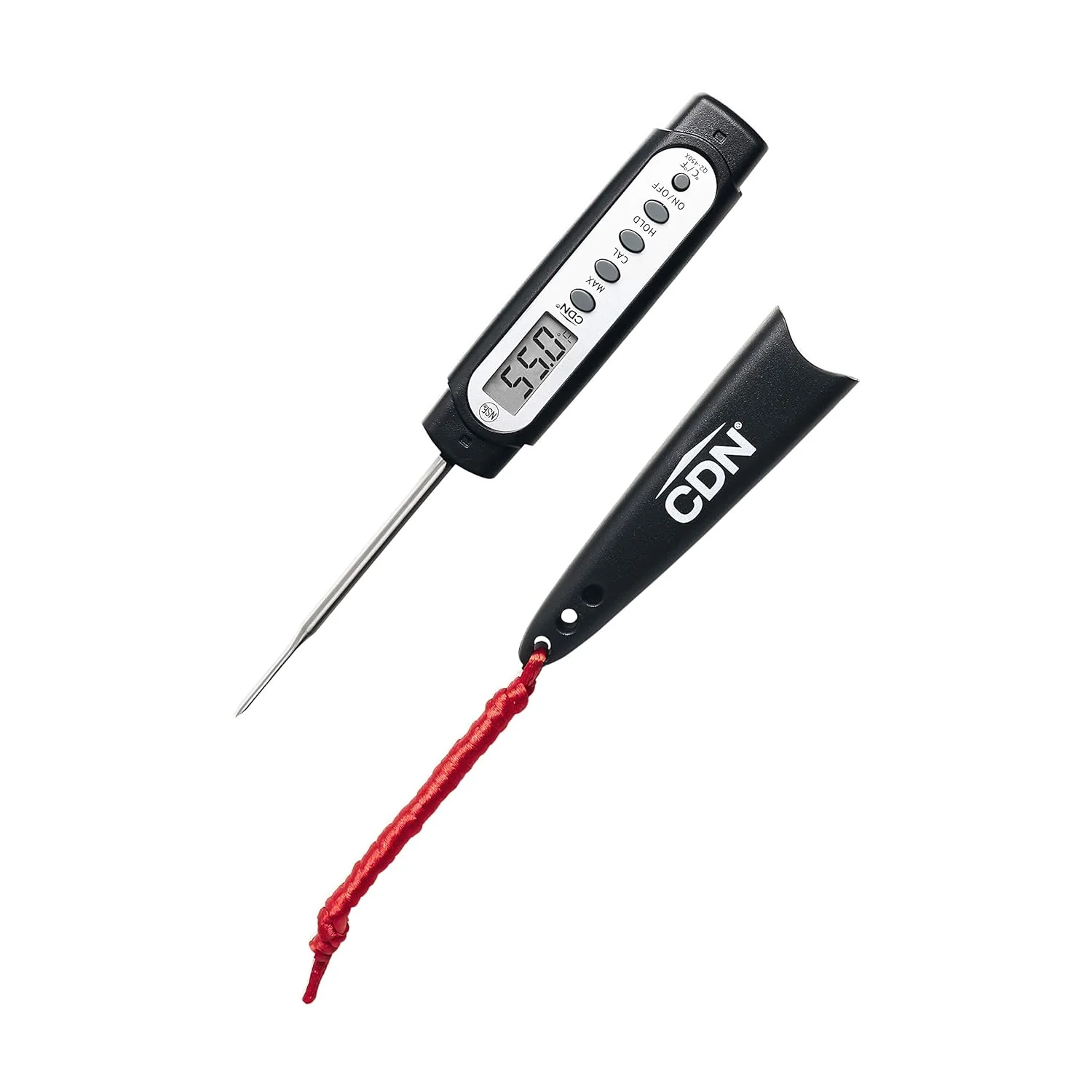 Exceptional CDN ProAccurate® Waterproof Digital Thermometer with Protective Sheath Easy to Read Display 2.75 Stem with Thin Tip Black White Q2-450X Top-Quality