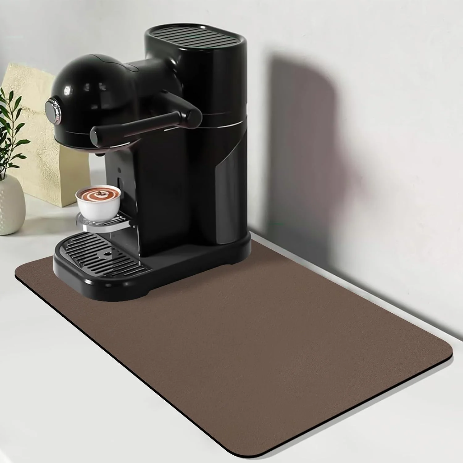 Stylish Bloss Coffee Mat Bar Mat Hide Stain Absorbent Drying Mat with Waterproof Rubber Back Fit Under Coffee Maker Machine Pot Espresso Machine 12.2 x19.7 Brown Original Design