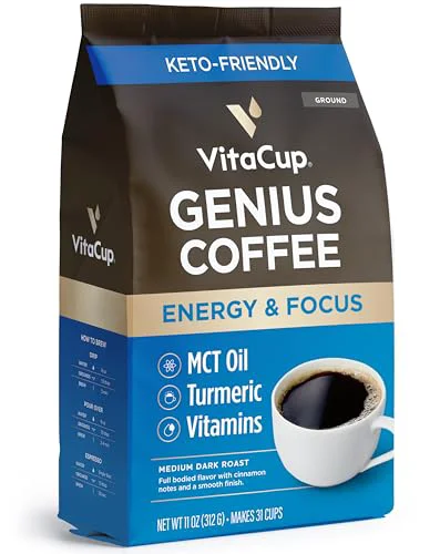 Crafted Genius Keto Ground Coffee with MCT Oil 11 Ounce Natural