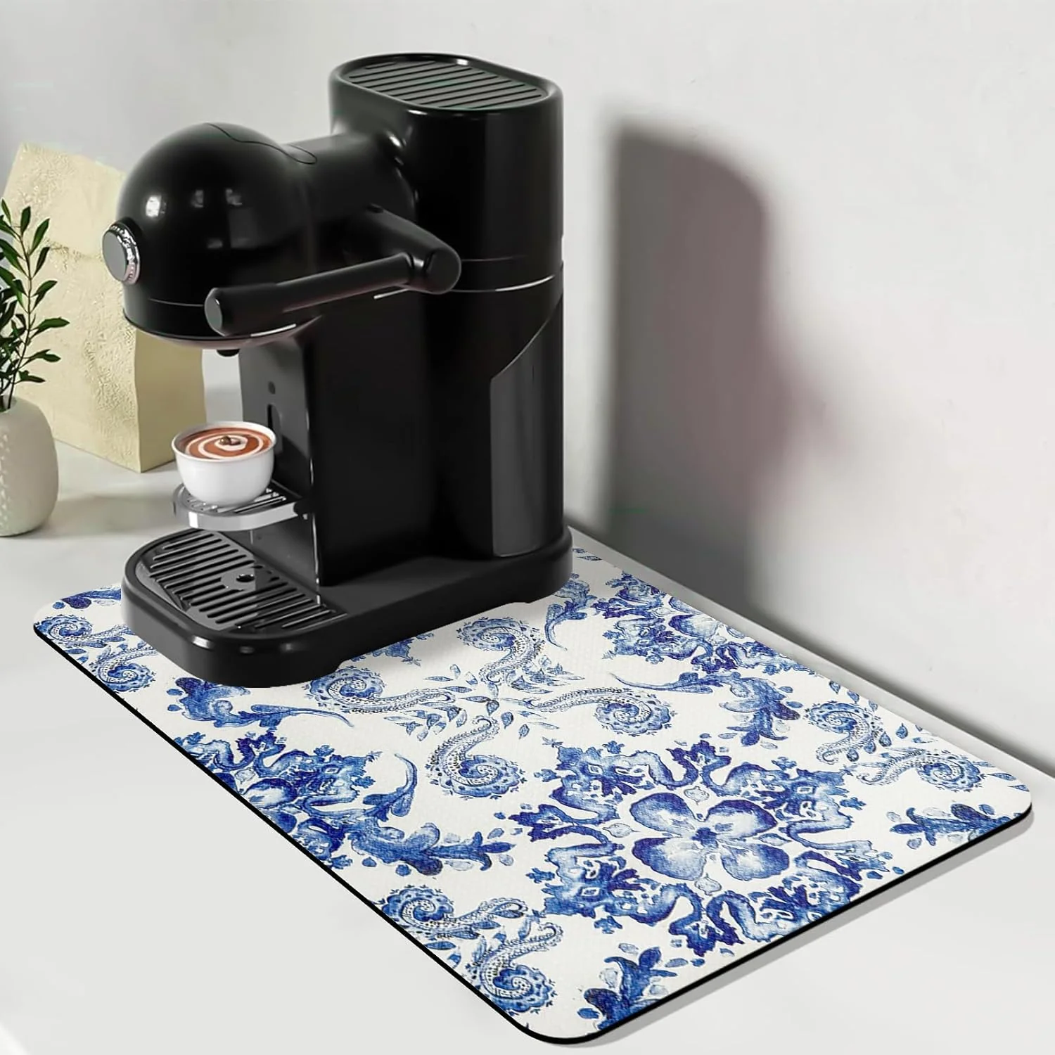 Specialty Bloss Dish Drying Mat 12.2 x19.7 Absorbent Coffee Bar Mat with Waterproof Rubber Back Fine Crafted