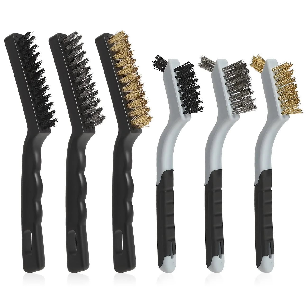 Smooth Wire Brushes Cleaning Set 6Pc 9 and 7 Wire Brushes for Cleaning Welding Slag Rust and Dust. Includes Brass Nylon Quality