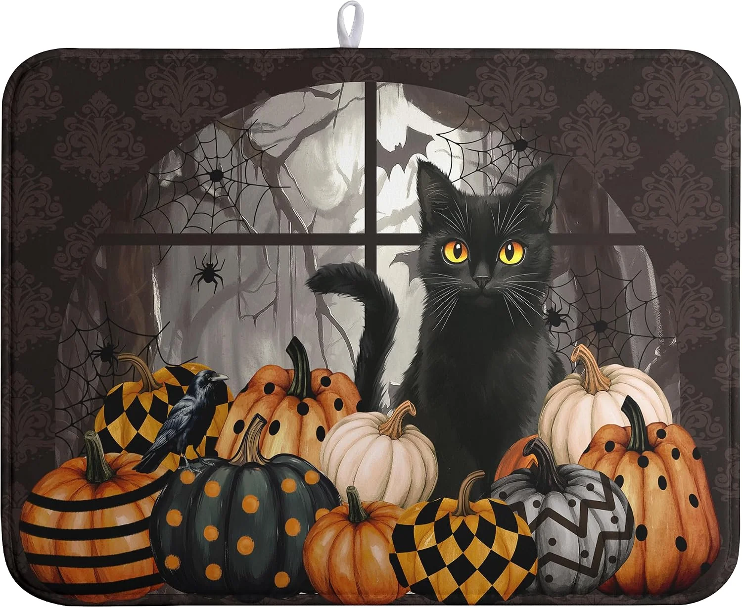 Practical Halloween Black Cat Dish Drying Mat Fall Halloween Pumpkins Large Kitchen Mats Dish Drying Pad Absorbent Dish Dryer Mat for Kitchen Countertops Microfiber Drainer Pad Dish Drying Mats 18×24 in Genuine