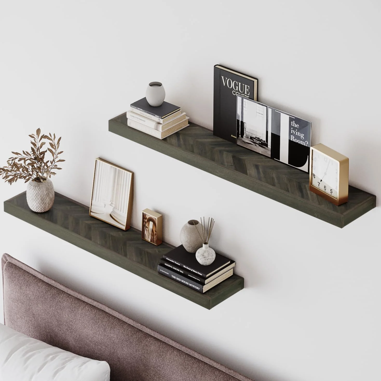 Specialty Howizz 36” Chevron Floating Shelves for Wall Acacia Wood Wall Mounted Shelves with Invisible Brackets Rustic Wooden Shelf Set of 2 for Living Room Bedroom Bathroom Kitchen Decor Mocha Finish Relaxed