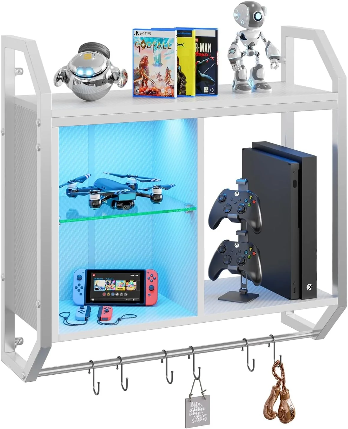 Effective ier LED Gaming Floating Shelves for Wall 25 Wall Mounted Shelf Pipe Adjustable Glass Shelves Carefully Designed