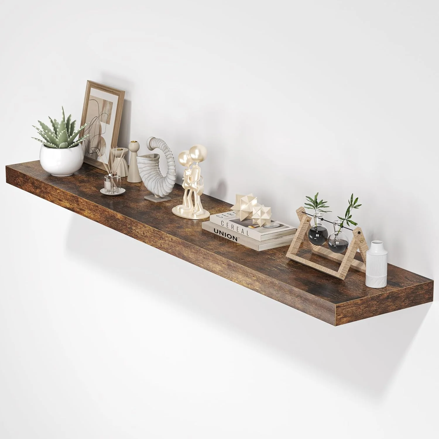Effective Floating Shelves for Wall 55 W x 9.3 D x 1.5 H Long Wooden Wall Mounted Display Shelf with Invisible Brackets for Living Room Bedroom Bathroom Elegant