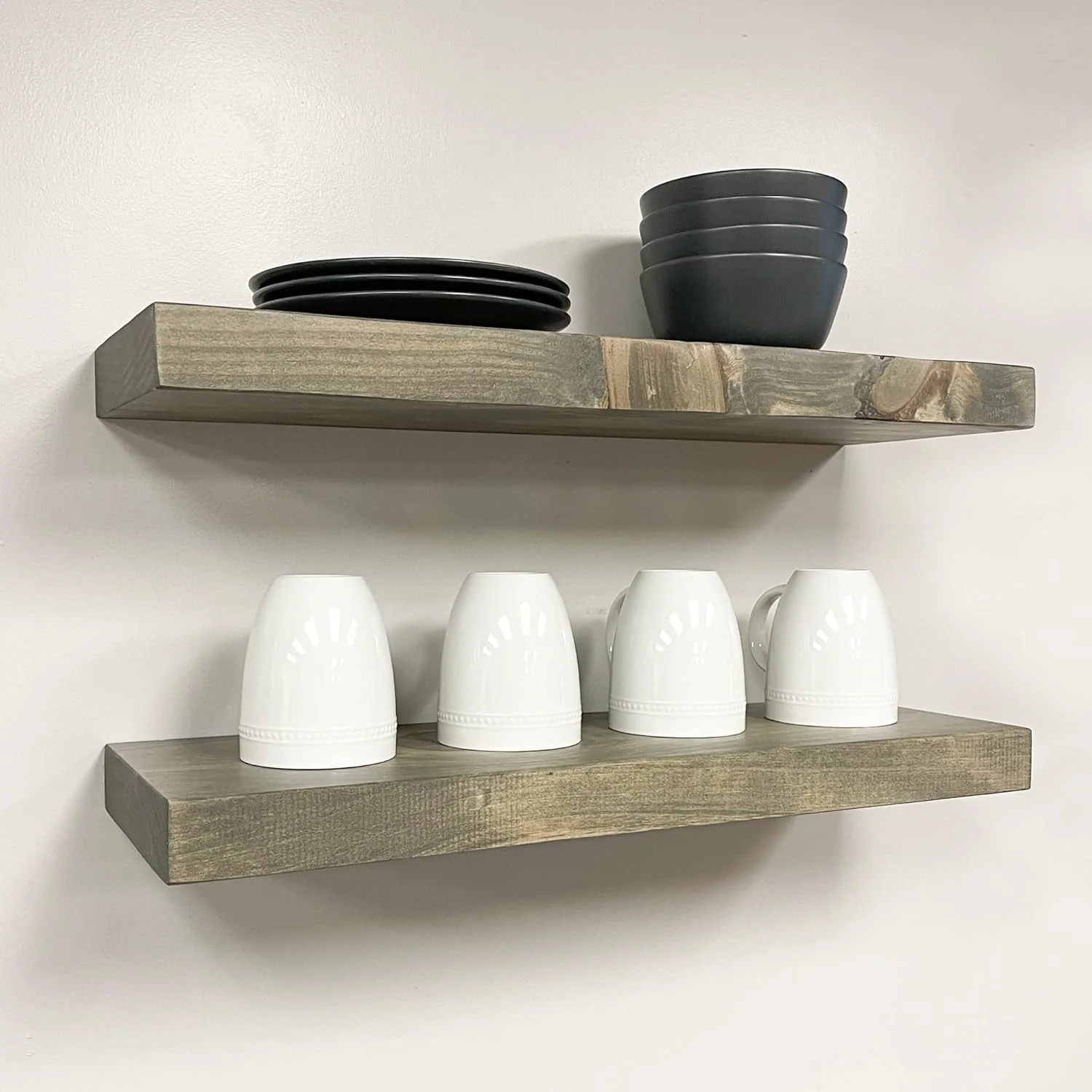 Recyclable PJ Decor Urbandi Rustic Floating Shelves Set of 2 Hidden Bracket Solid Wood Heavy Duty Wall Mounted Shelves Grey 24Wx6D Dependable