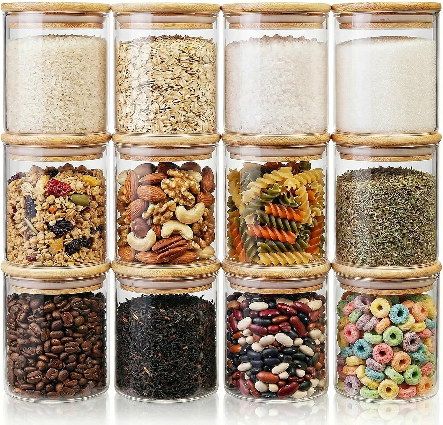 Functional 17 oz Glass Jars with Bamboo Lids Airtight Food Storage Containers 12Pack Classic