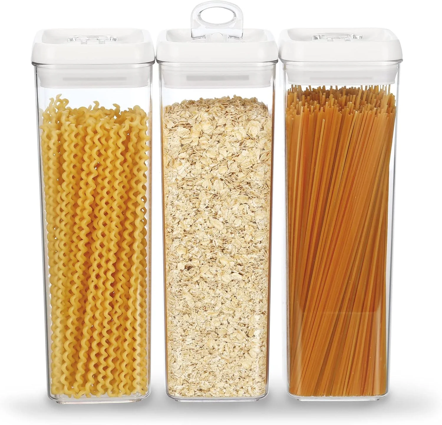 Green Felli Flip Tite Tall Storage Container with Lid 4 Air Tight Easy Open Ring Top Clear Acrylic Skinny Canister Jar for Spaghetti Lasagna Fettuccine Elite