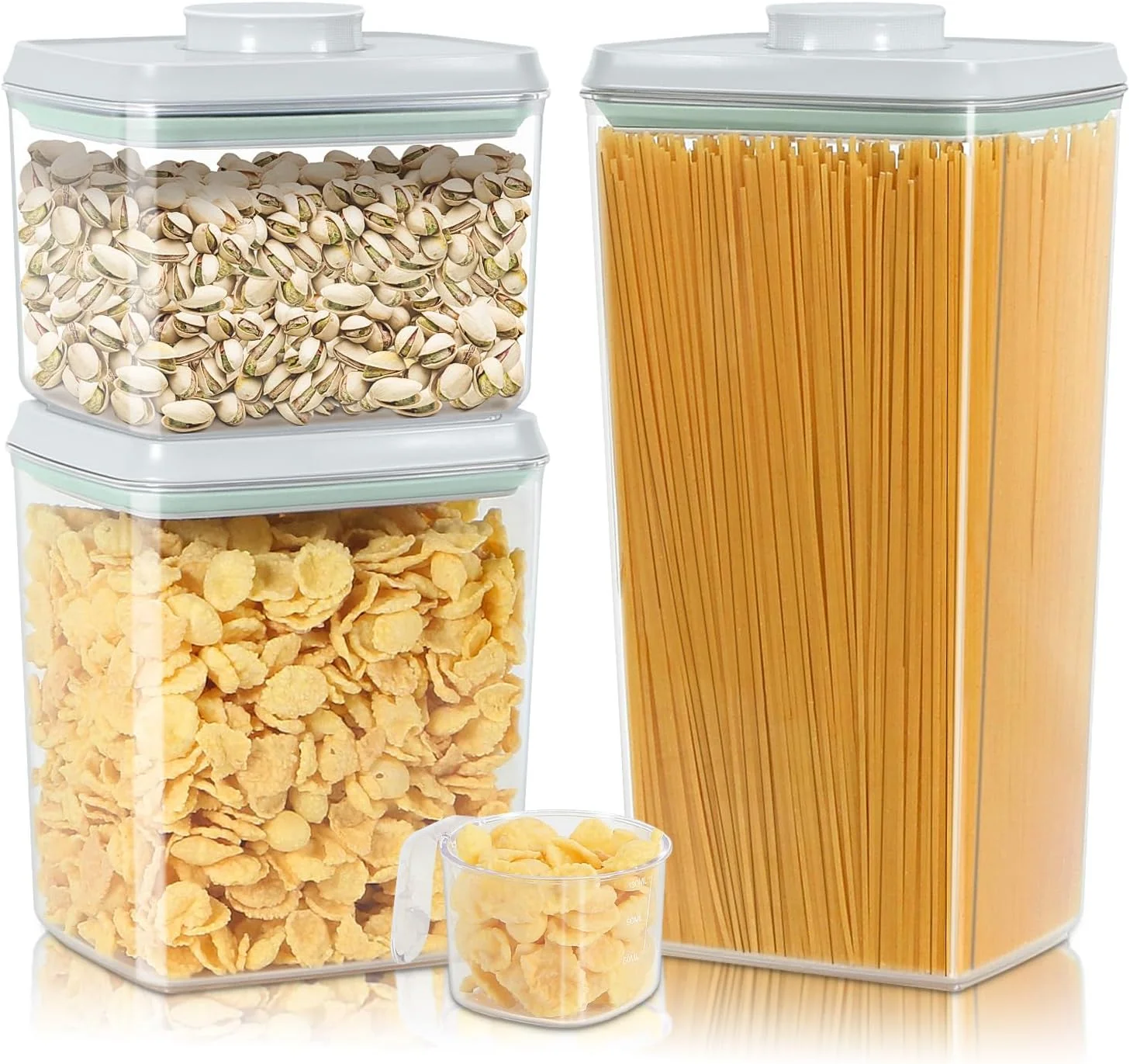 Exceptional 3 Pack Flour and Sugar Storage Containers with Pop-up Lid 1.26Qt 2.11Qt 3.48Qt Food Storage Container for Rice Spaghetti Pasta Nuts Snack Unique