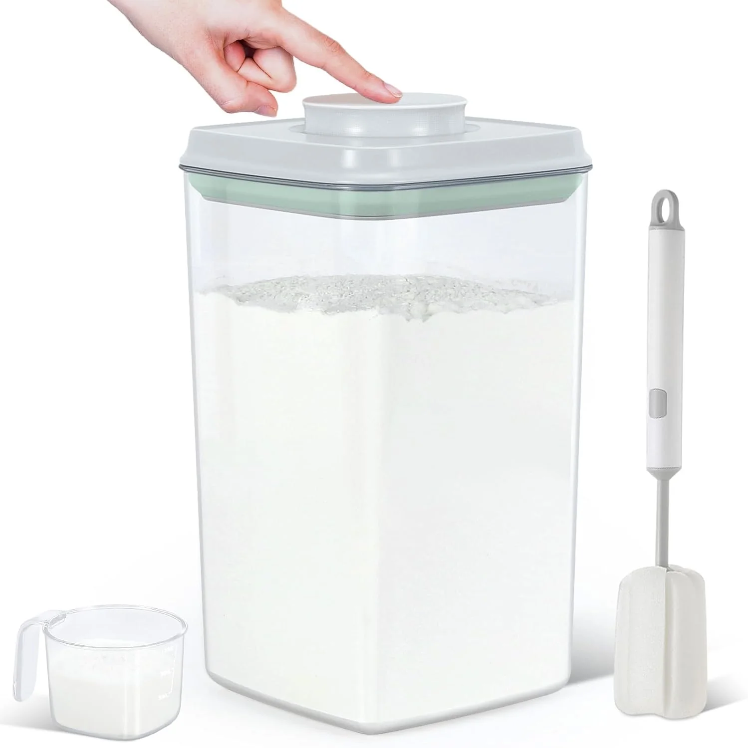 Unique Airtight Flour Rice Storage Container with Pop-up Lid – 4.2 Qt Crystal-Clear Plastic Spaghetti Container Specialty