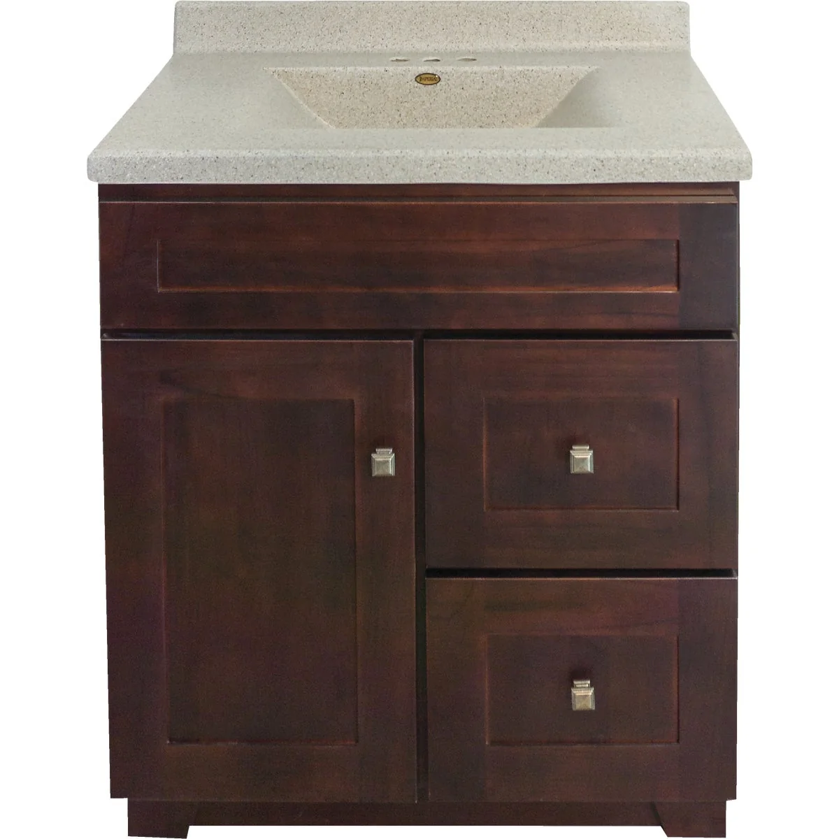 Convenient CraftMark CherryVale Shaker Cherry 30 In. W x 34 In. H x 21 In. D Vanity Base 1 Door 2 Drawer Detailed