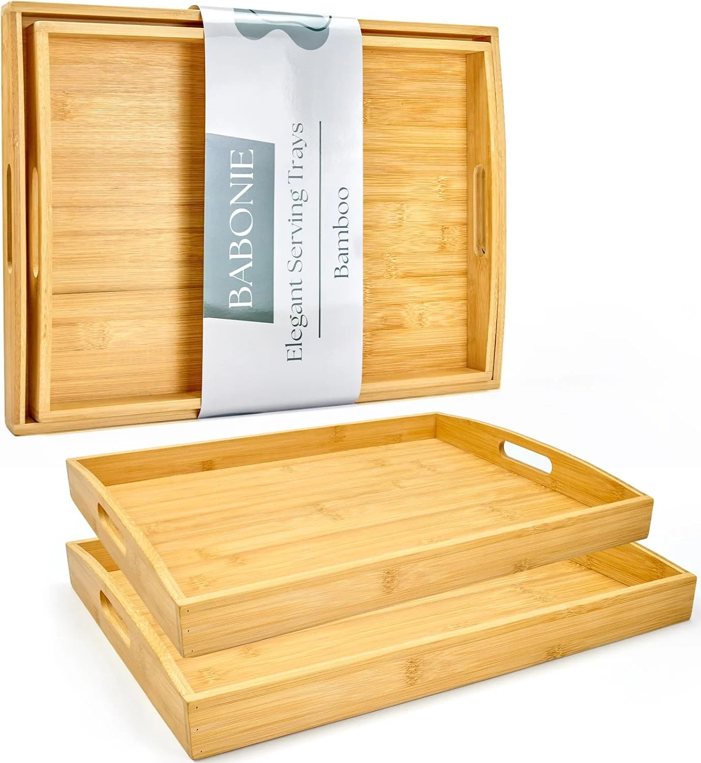 User-Friendly Bamboo Serving Tray Set of 2 Bamboo Trays with Handles Decorative bamboo serving trays for serving storage kitchens living rooms bathrooms outdoor dining 17 × 13 amp 16 × 12 Original Design