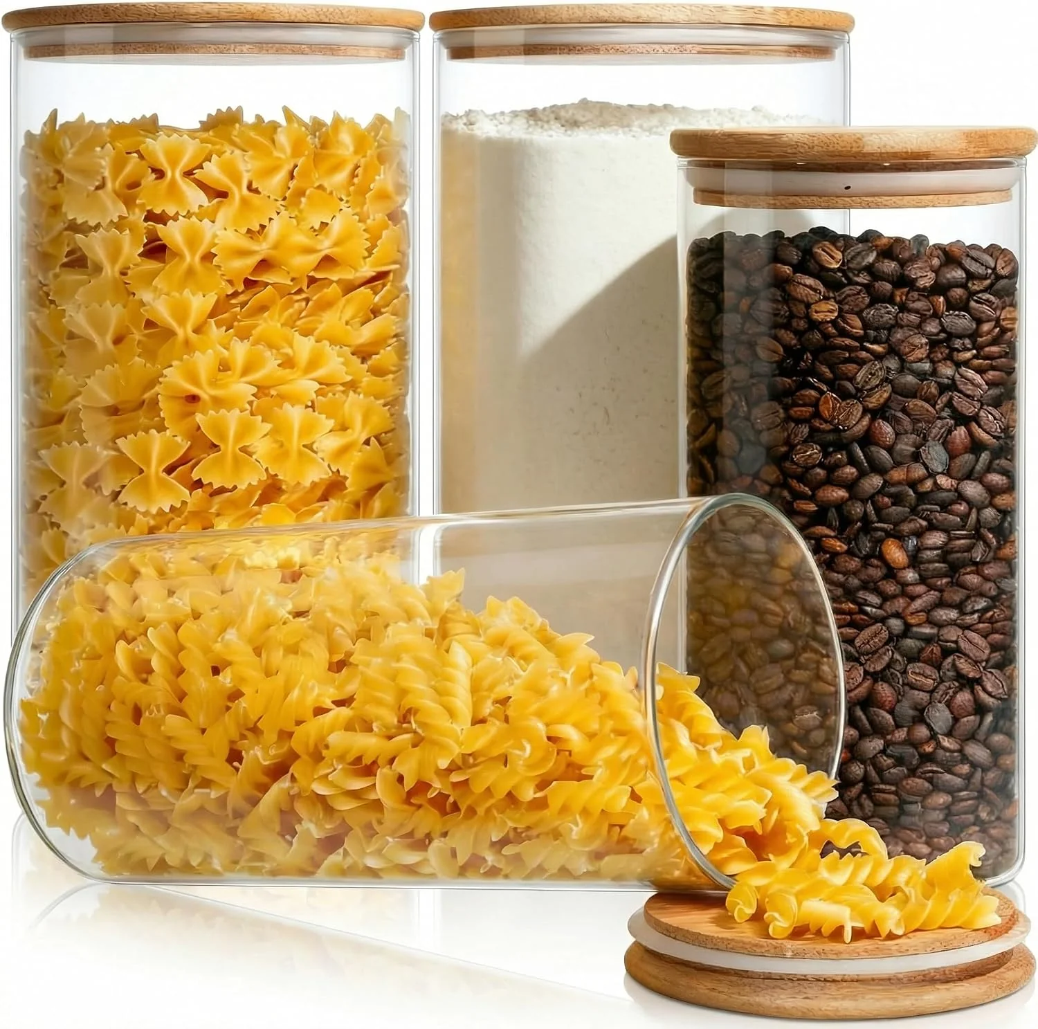 Authentic Large Glass Storage Containers with Bamboo Lids for Flour amp Sugar 4 Pack Pure