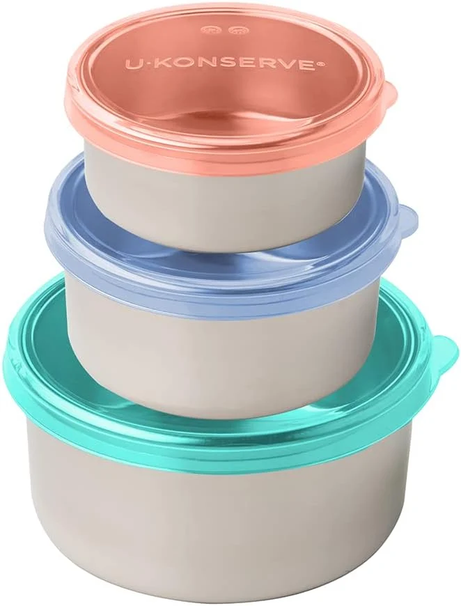 First-Class U Konserve Stainless Steel Nesting Trio Food Containers with Silicone Lids Leak Proof Dishwasher Safe Set of 3 5 9 16 oz Recyclable