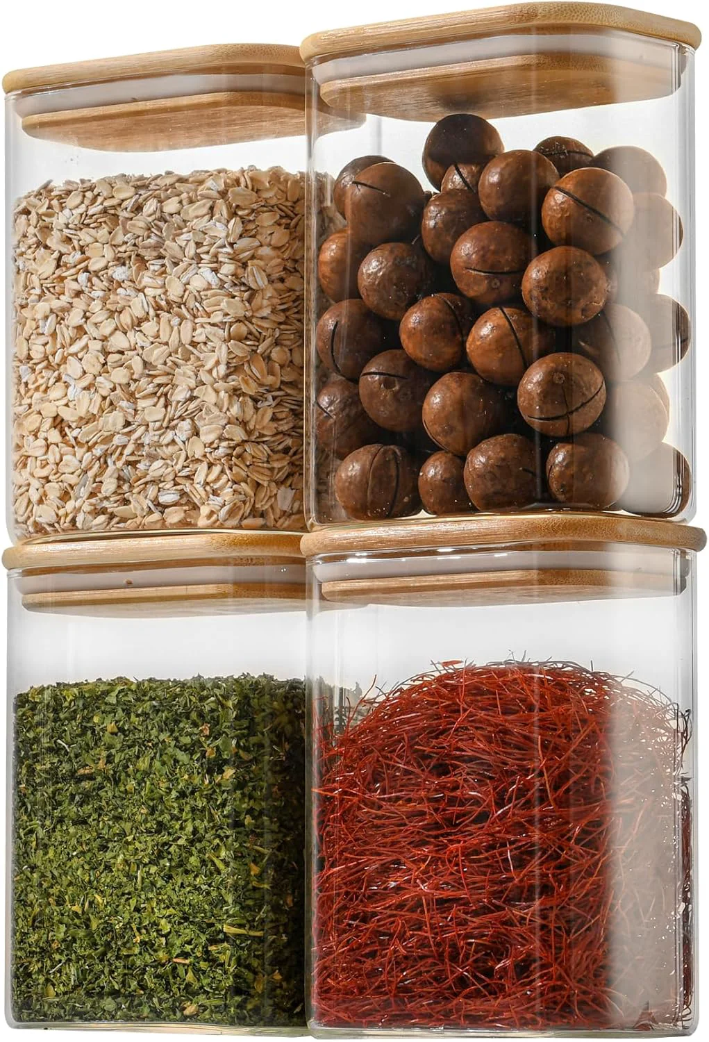 Minimalist 37oz Rectangle Airtight Glass Storage Containers with Bamboo Lids Set of 4 Square Food Storage Jar Pantry Organizers for Ce Nuts Smooth