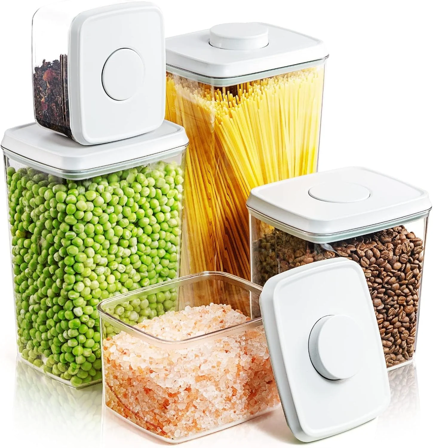 Responsible Pop Up Lid Food Storage Containers Clear Storage Containers for Pantry Airtight Kitchen Containers Storage Set – 5 Pack for Ce Flour and Sugar Elite