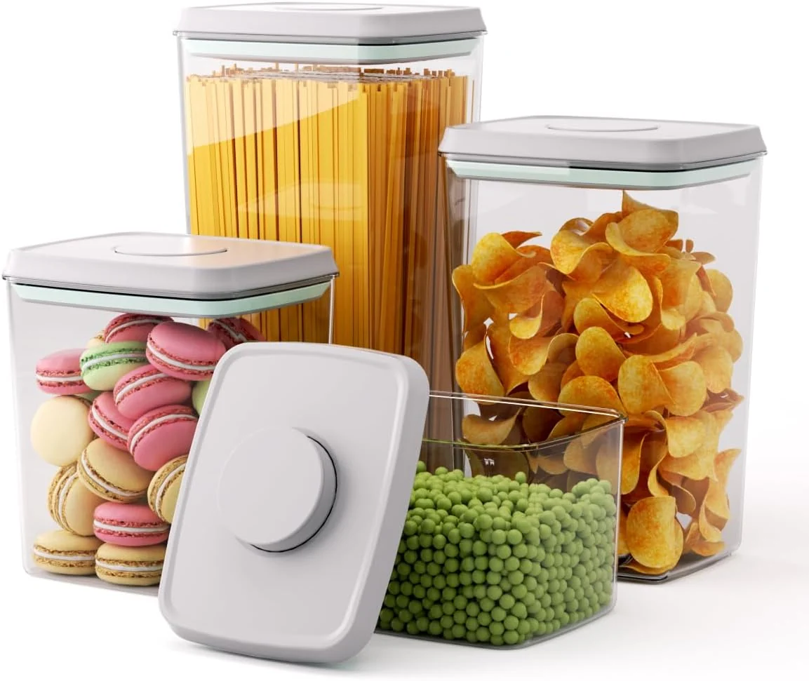 Convenient Pop Storage Set – 4 Pack Airtight Food-Grade Containers with Lids BPA- with Measurement Marks for Flour Sugar Pantry Organization Long-Lasting