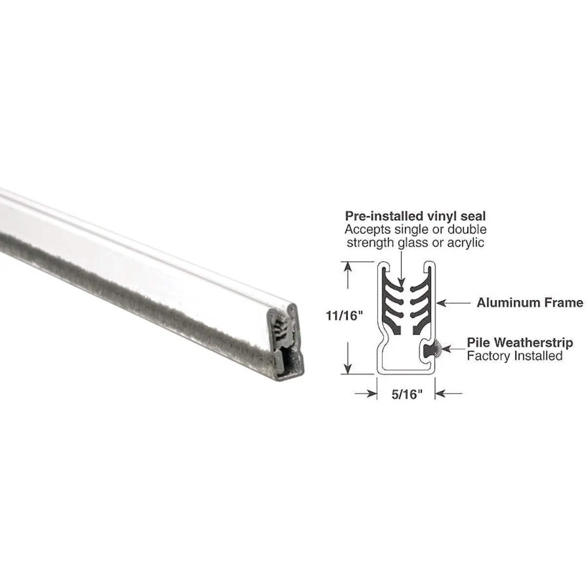 Dependable Prime-Line 11 16 In. x 5 16 In. x 72 In. White Universal C Sash Window Frame Top-Quality