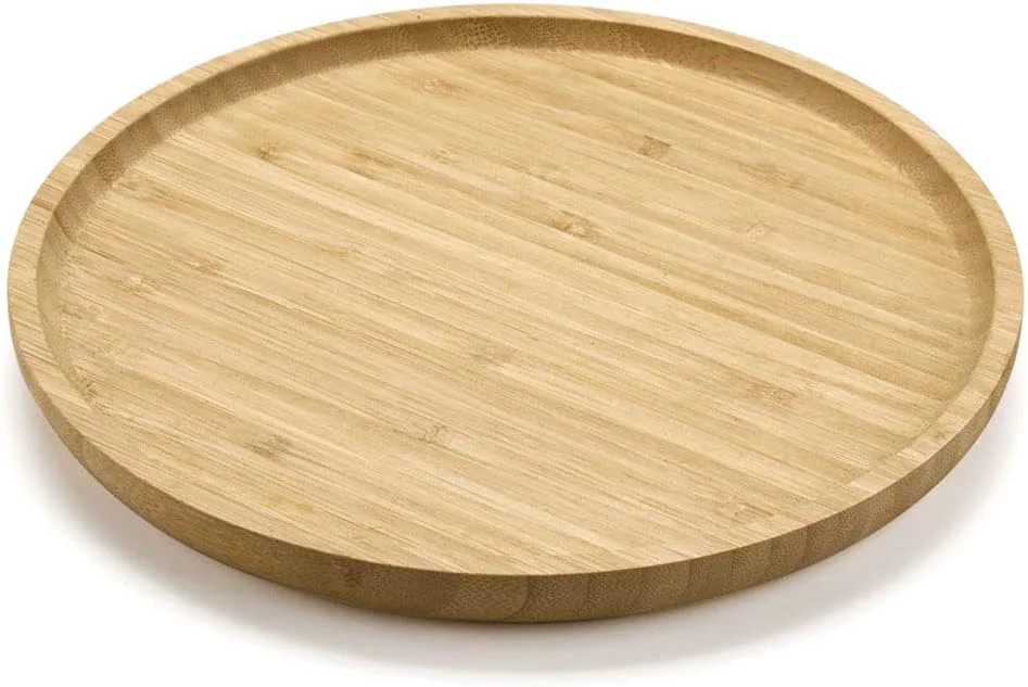 Recyclable Round Bamboo Tray Wood Serving Tray Wooden Platter Wood Charcuterie Board Decorative Tray for Coffee Table 11.8 inch Luxury