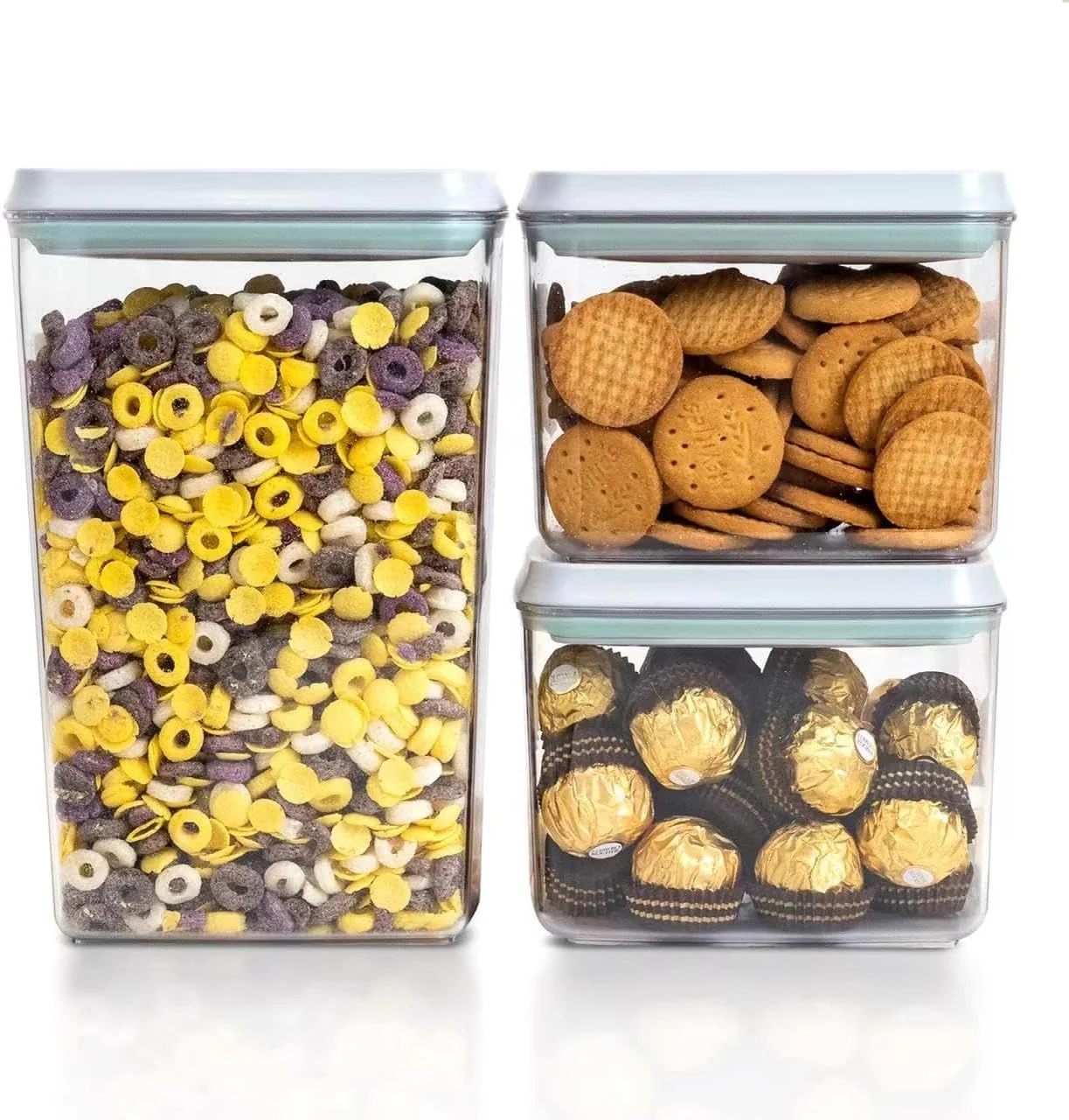 Trusted Pop Top Airtight Food Storage Containers 3 Pack 1.3Qt x2 2.9Qt Natural